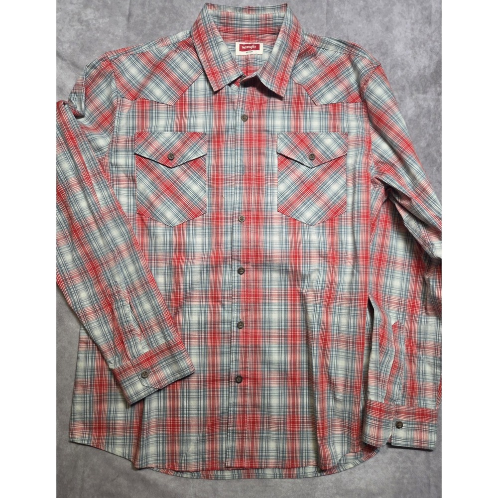 Wrangler Retro Shirt Mens Large Red Blue Plaid Western Button Down Cowboy Rodeo